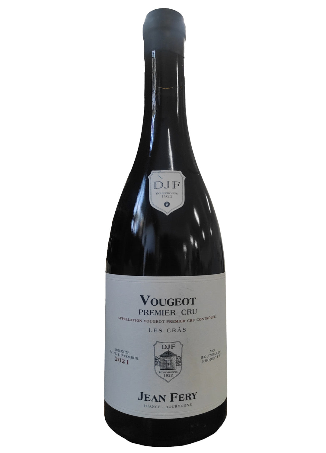 bottiglia in vetro di vino rosso Vougeot 1Er Cru LesCras cantina Jean Fery