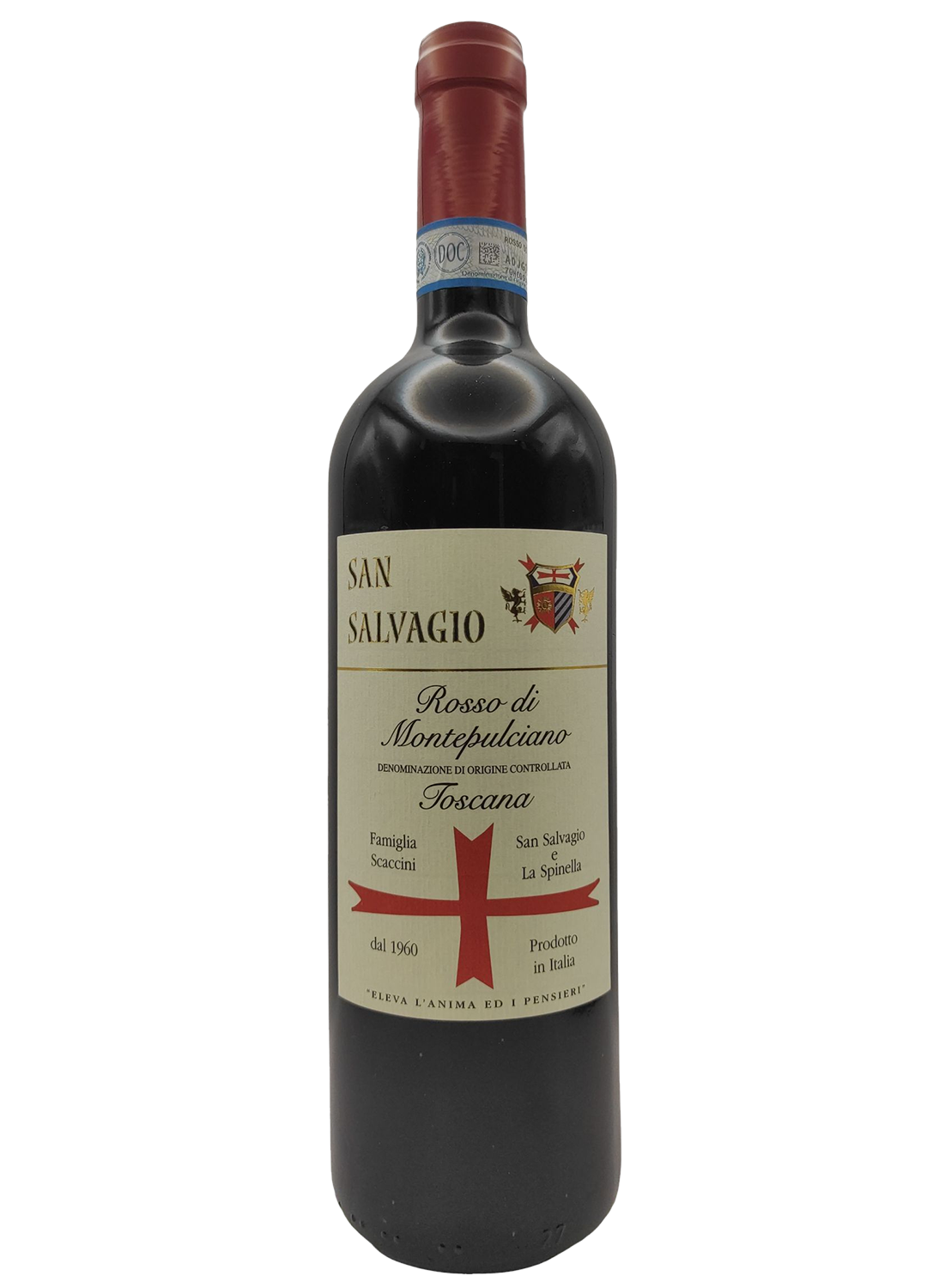 bottiglia di vino rosso in vetro rosso mintepulciano cantina san salvagio
