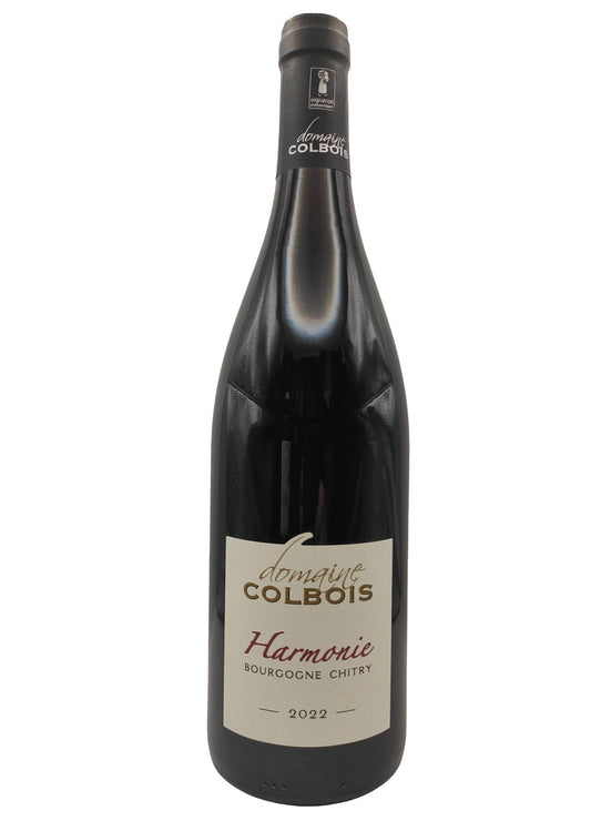 Bottiglia in vetro di vino francese Harmonie Bourgogne Chitry Rouge cantina colbois