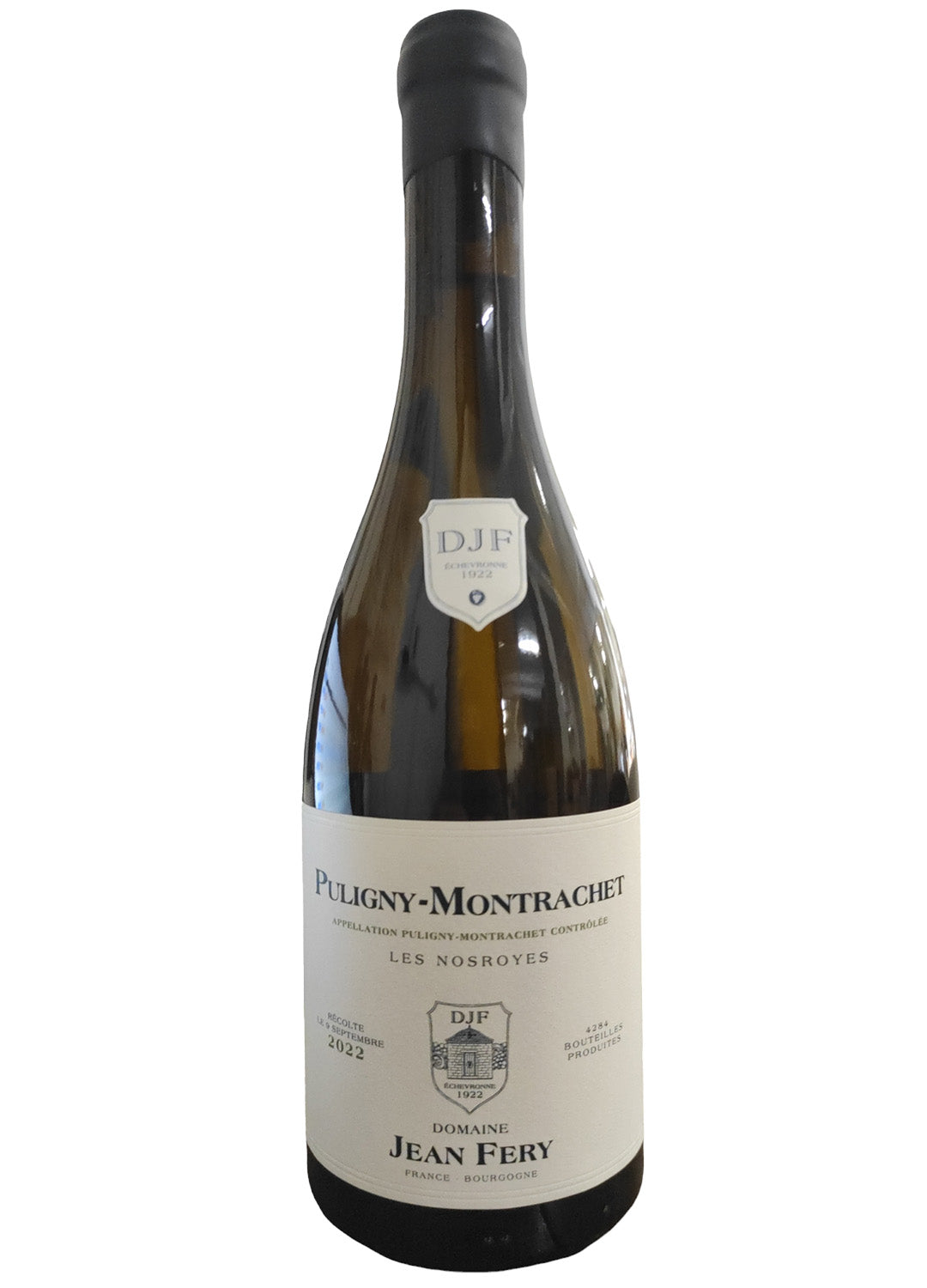bottiglia in vetro di vino bianco Puligny Montrachet Les Nostroyes Domaine Jean Fery