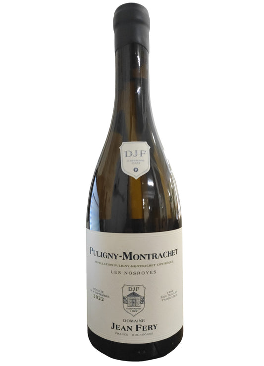 bottiglia in vetro di vino bianco Puligny Montrachet Les Nostroyes Domaine Jean Fery