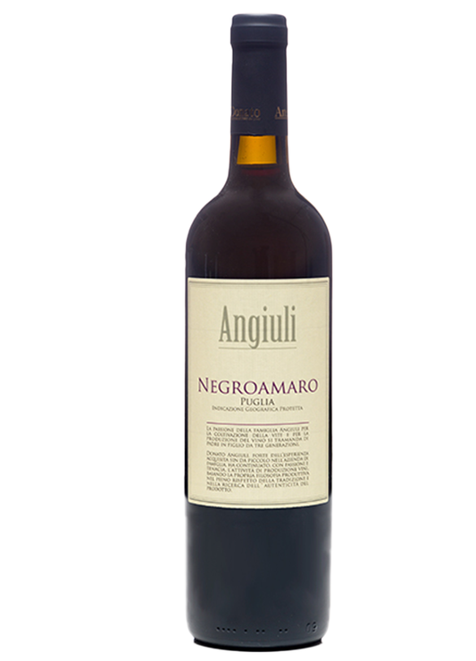 bottiglia di vino rosso in vetro negramaro cantina angiuli donato