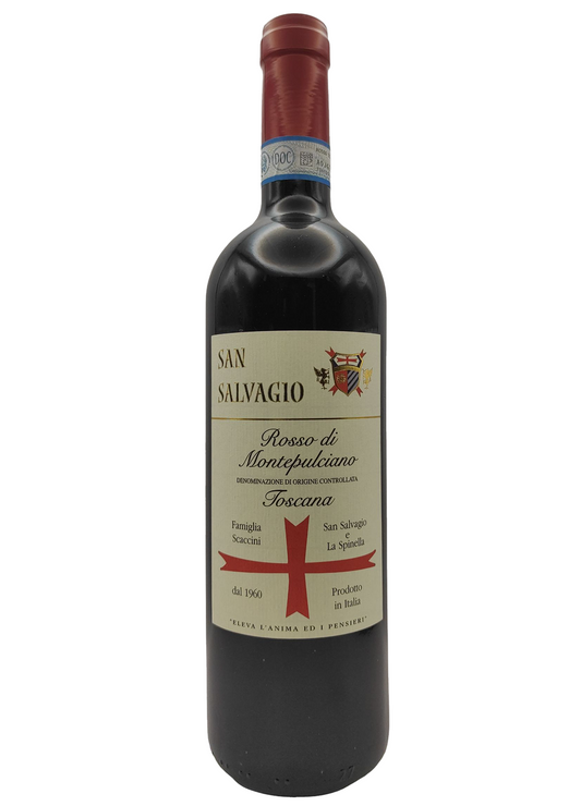 bottiglia di vino rosso in vetro rosso mintepulciano cantina san salvagio