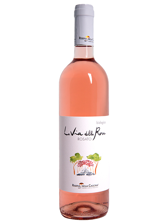 bottiglia di vino rosato la via delle rose cantina riserva della cascina